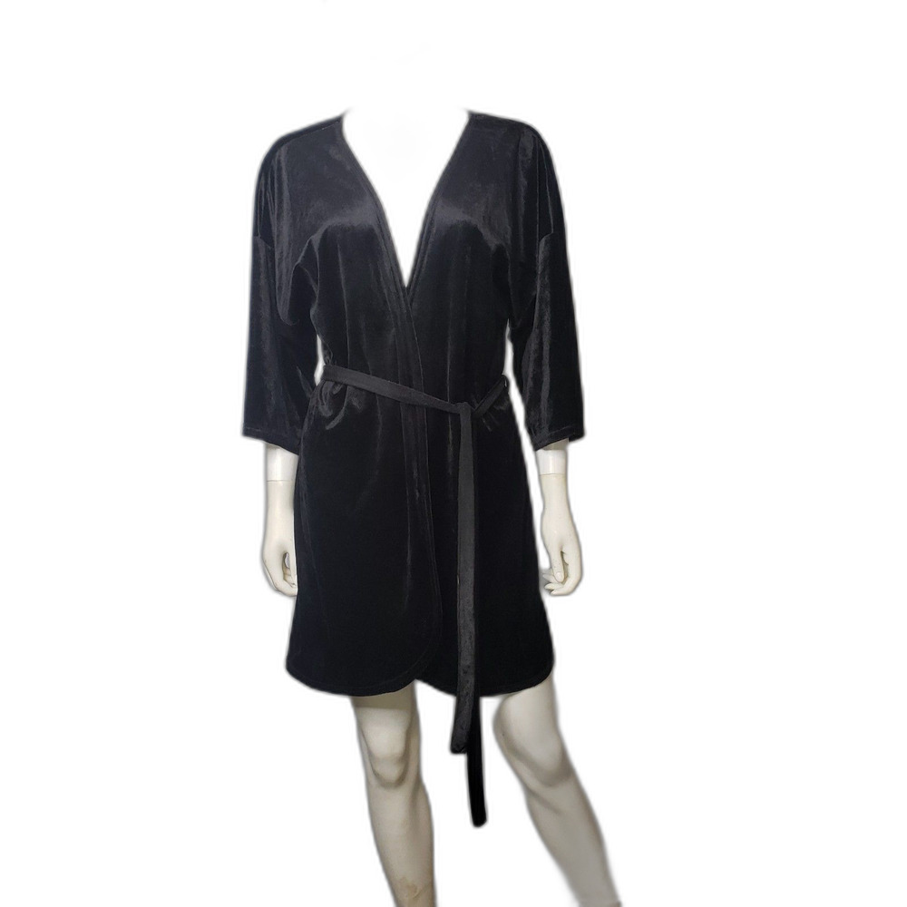 Vintage 90's Secret Treasures Black Velour Short Robe One Size
